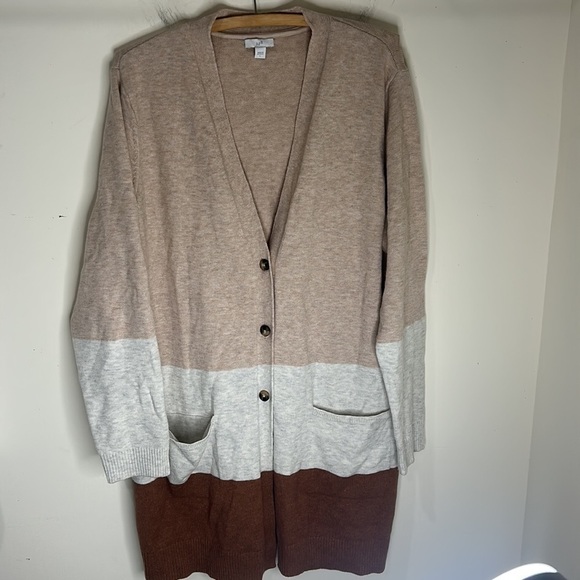 J. JILL Tan/Brown Color Block Long Button Front Cardigan Size Large - Picture 14 of 15
